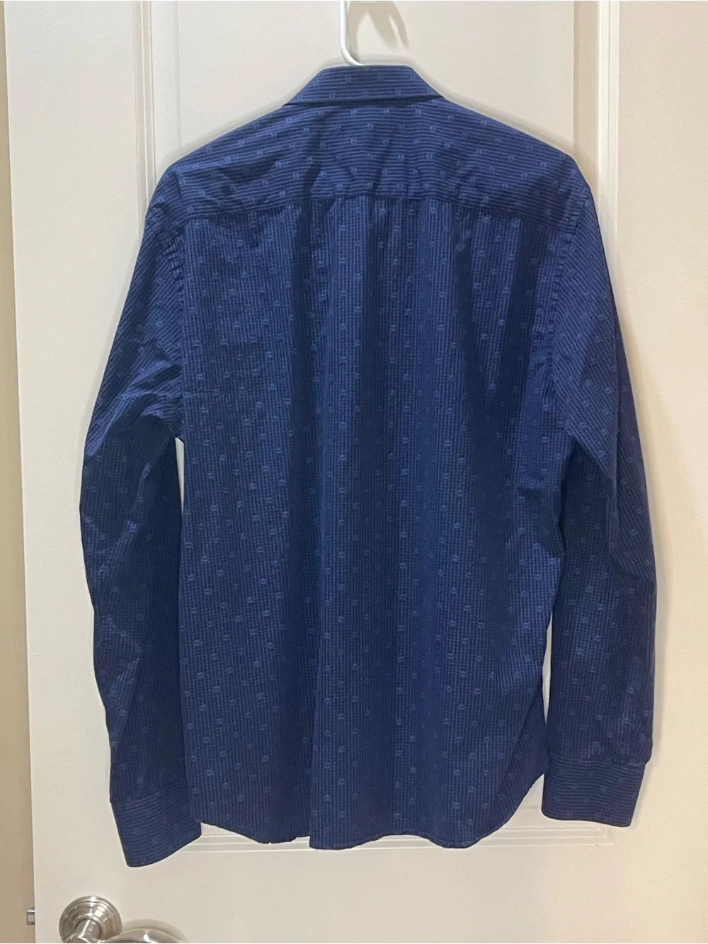 Bugatchi Navy Blue Geometric Print Dress Shirt 100% Cotton L